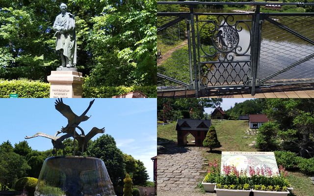 アンデルセンの像、噴水、白鳥の像